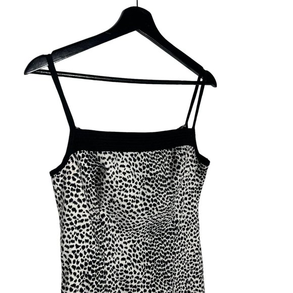 Vintage 90s Black White Cheetah Print Spaghetti Strap Bodycon Short Dress 9 - Picture 2 of 10